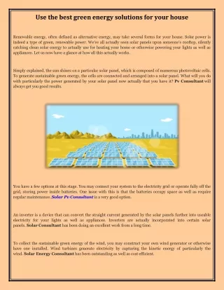 Use the best green energy solutions for your house
