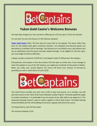 Yukon Gold Casino’s Welcome Bonuses