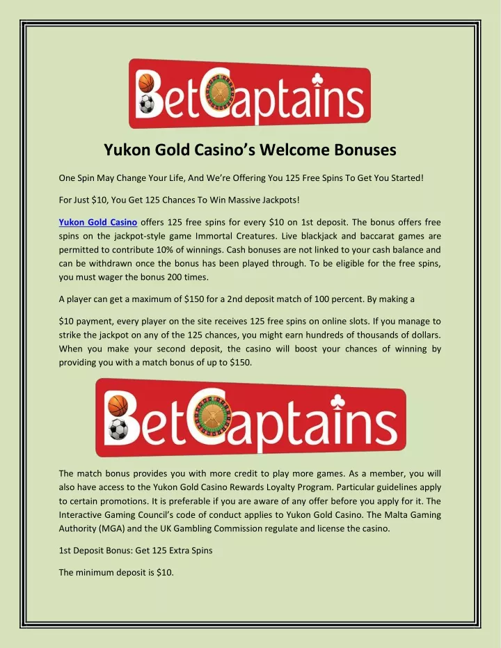 yukon gold casino s welcome bonuses