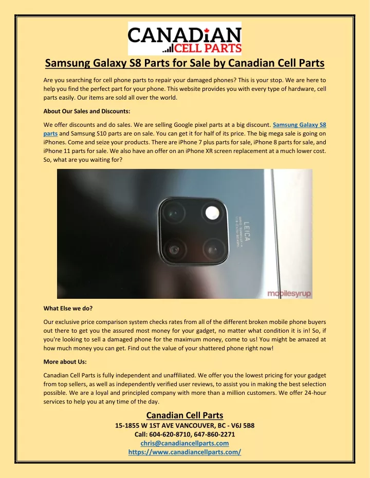 samsung galaxy s8 parts for sale by canadian cell