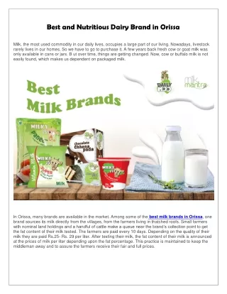 Best and Nutritious Dairy Brand in Orissa
