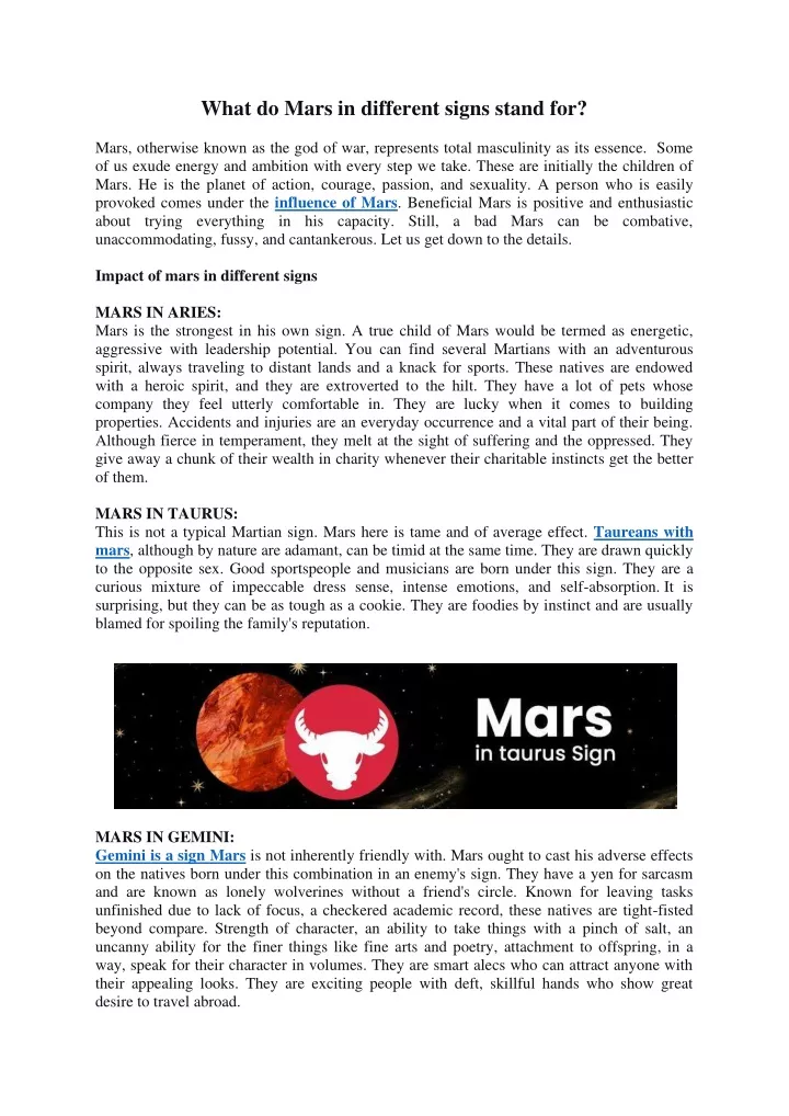 what do mars in different signs stand for