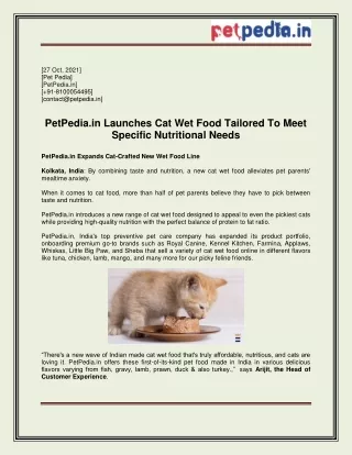 PetPedia.in Launches Cat Wet Food Tailored To Meet Specific Nutritional Needs