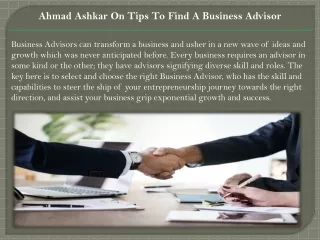 ahmad ashkar on tips to find a business advisor