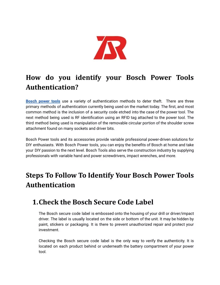 how do you identify your bosch power tools