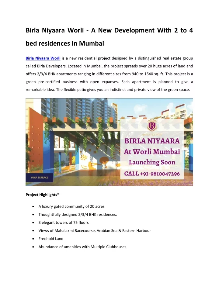 birla niyaara worli a new development with 2 to 4