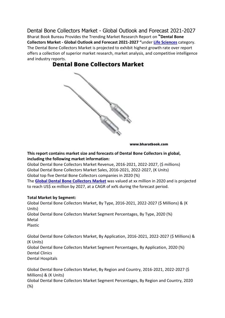 dental bone collectors market global outlook