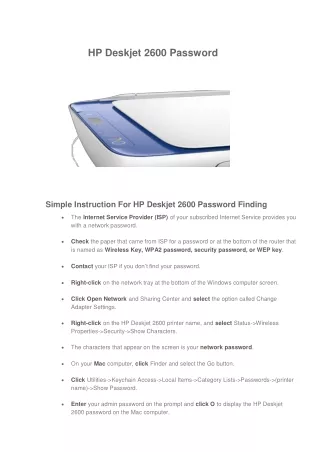 hp deskjet 2600 password