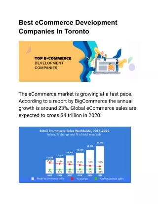 Best eCommerce Development Companies In Toronto