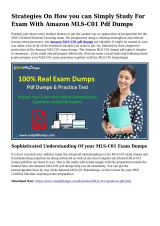 Sustainable MLS-C01 Dumps Pdf For Incredible Outcome