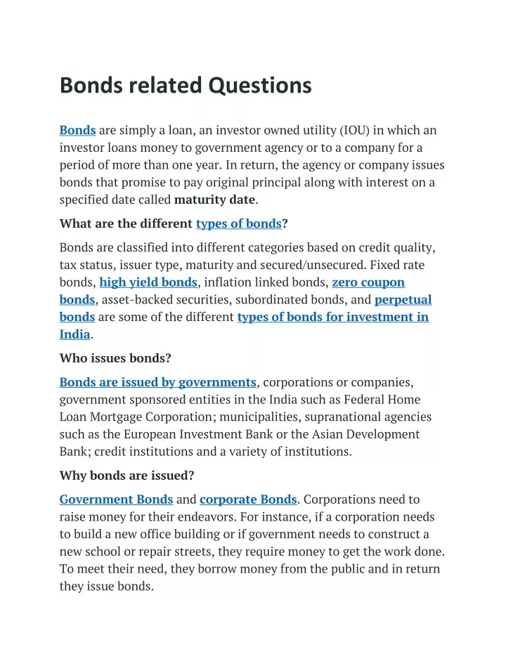 bonds related questions