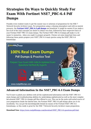 Sustainable NSE7_PBC-6.4 Dumps Pdf For Astounding End result