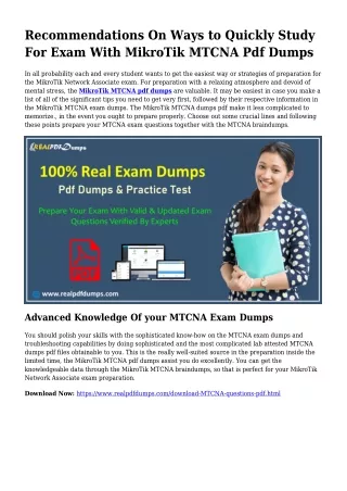 Viable Your Planning By means of MTCNA Pdf Dumps