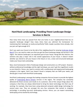 Hard Rock Landscaping: Providing Finest Landscape Design Services in Barrie