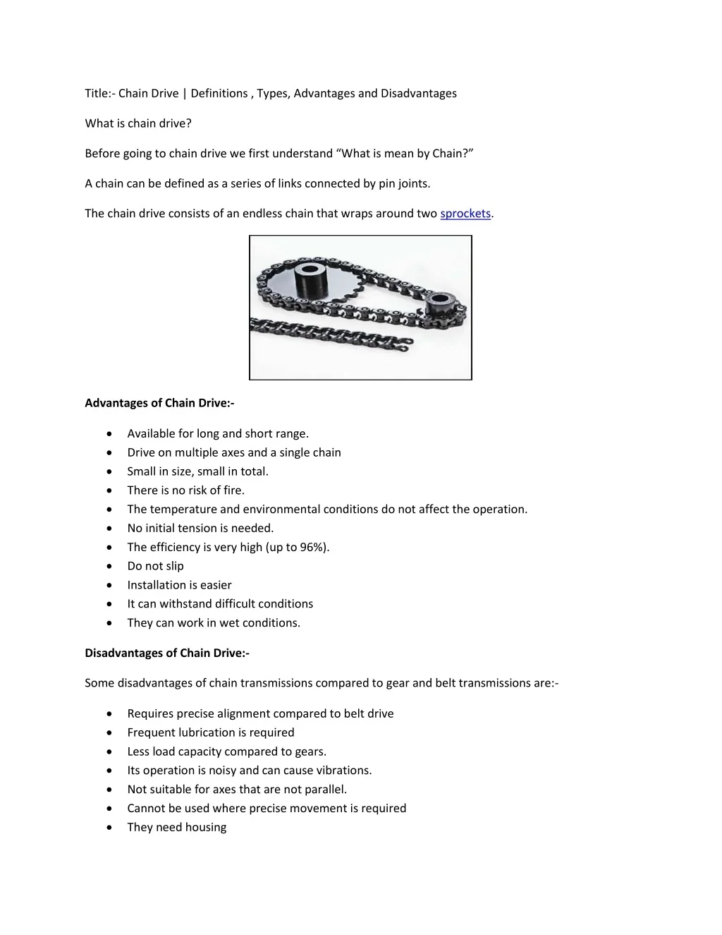 Chain Drive Application PPT - Definition Advantages Disadvantages and Application of Chain ...