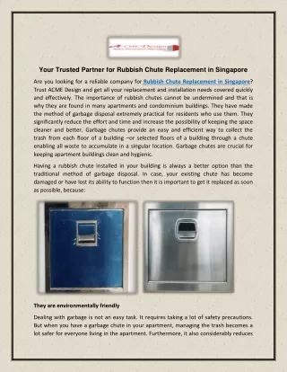 Your Trusted Partner for Rubbish Chute Replacement in Singapore