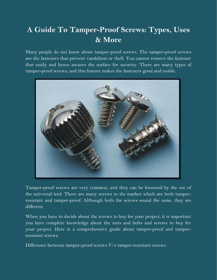 a guide to tamper proof screws types uses more