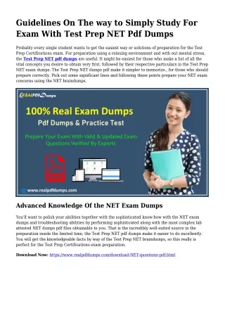 Useful Preparation With the Aid Of NET Dumps Pdf