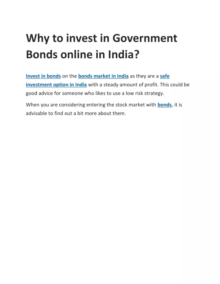 why to invest in government bonds online in india