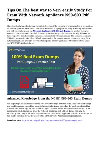 NS0-603 Pdf Dumps The Logical Preparation Supply