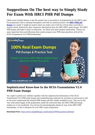 Polish Your Skills Together with the Assistance Of PHR Pdf Dumps