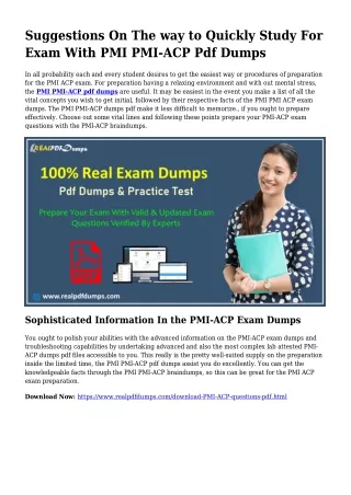 Feasible Your Preparation As a result of PMI-ACP Pdf Dumps