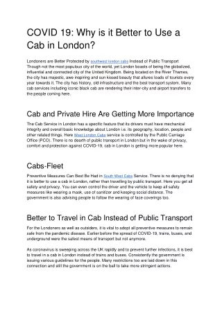 COVID 19_ Why is it Better to Use a Cab in London_