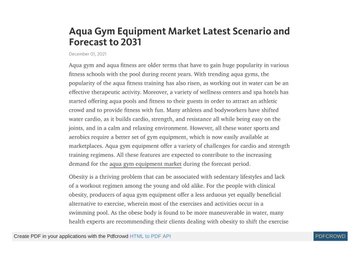 aqua gym equipment market latest scenario