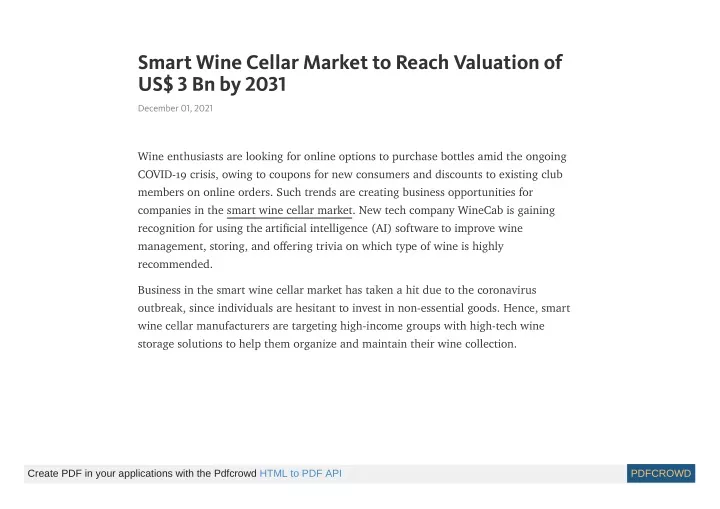 smart wine cellar market to reach valuation
