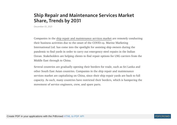 ship repair and maintenance services market share
