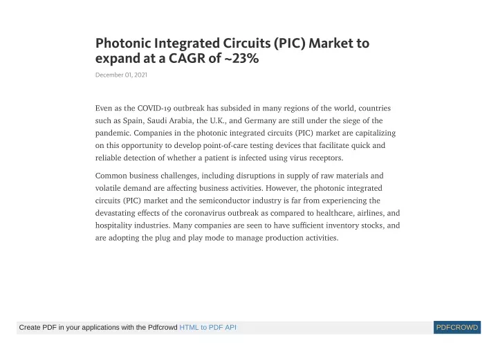 photonic integrated circuits pic market to expand