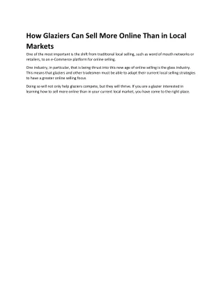How Glaziers Can Sell More Online Than in Local Markets