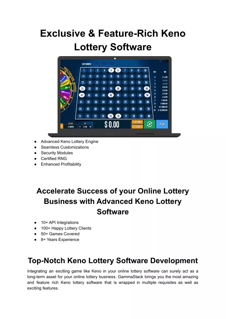exclusive feature rich keno lottery software