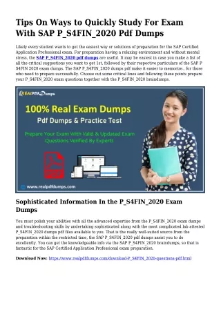 Feasible Your Preparation As a result of P_S4FIN_2020 Pdf Dumps