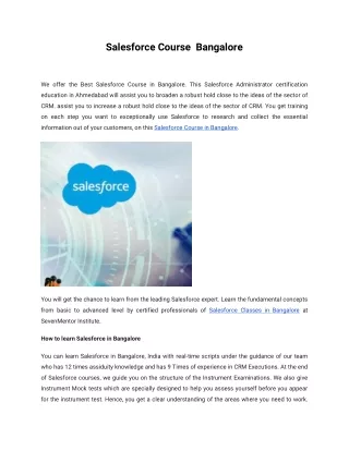 Salesforce Course  Bangalore