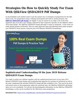 Useful Planning By the Aid Of QSDA2019 Dumps Pdf