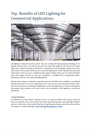 Top  Benefits of LED Lighting for Commercial Applications