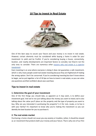 10 Tips to Invest in Real Estate