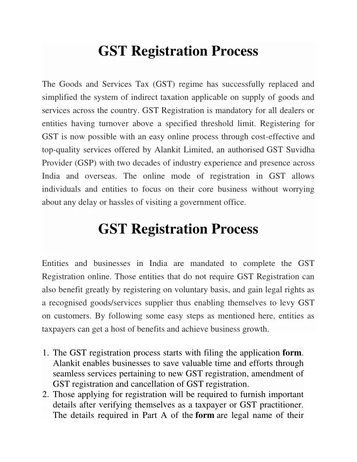 PPT - GST Registration PowerPoint Presentation, Free Download - ID:10995897