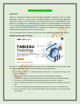 list the advantages of tableau