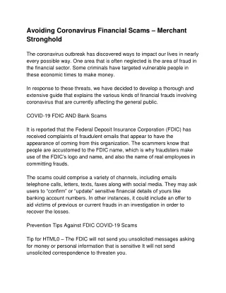 Avoiding Coronavirus Financial Scams – Merchant Stronghold