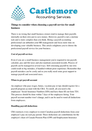 Things to consider when choosing a payroll service for small business