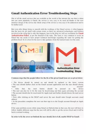 Gmail Authentication Error Troubleshooting Steps