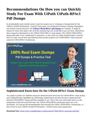 Sustainable UiPath-RPAv1 Dumps Pdf For Astounding Consequence