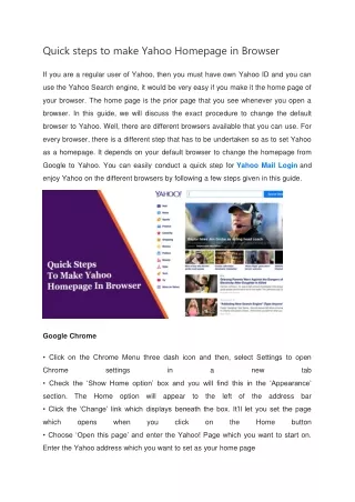 Quick steps to make Yahoo Homepage in Browser