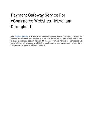 Payment Gateway Service For eCommerce Websites - Merchant Stronghold
