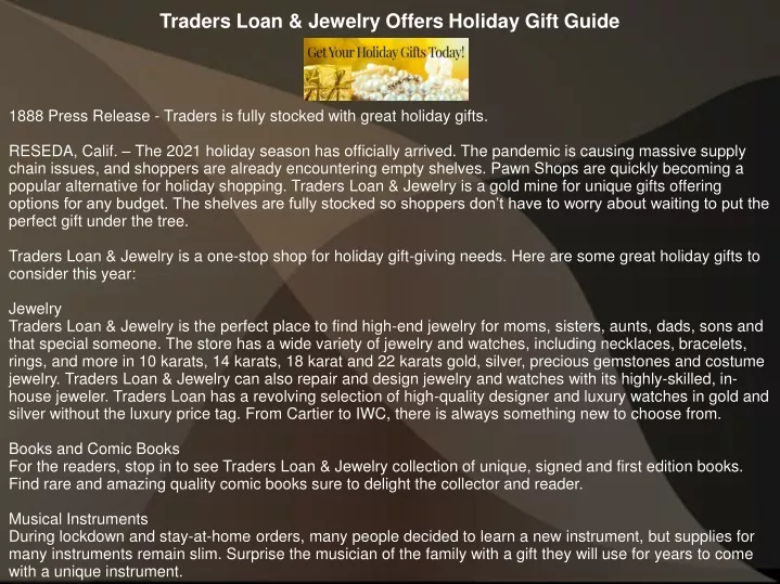 traders loan jewelry offers holiday gift guide