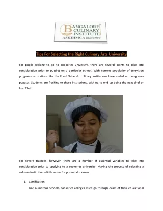 Culinary Course in Bangalore