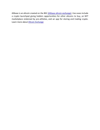 altbase is an altcoin created on the bsc altbase