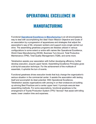 OPERATIONAL EXCELLENCE IN MANUFACTURING